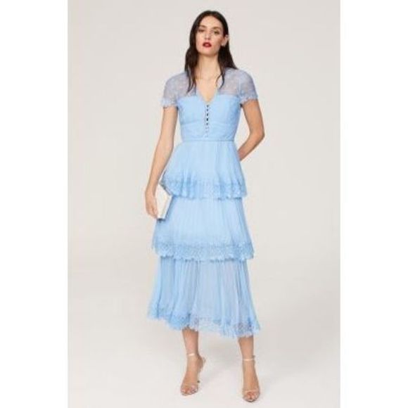 Self-Portrait Dresses & Skirts - Self-Portrait tiered chiffon midi dress Size 6